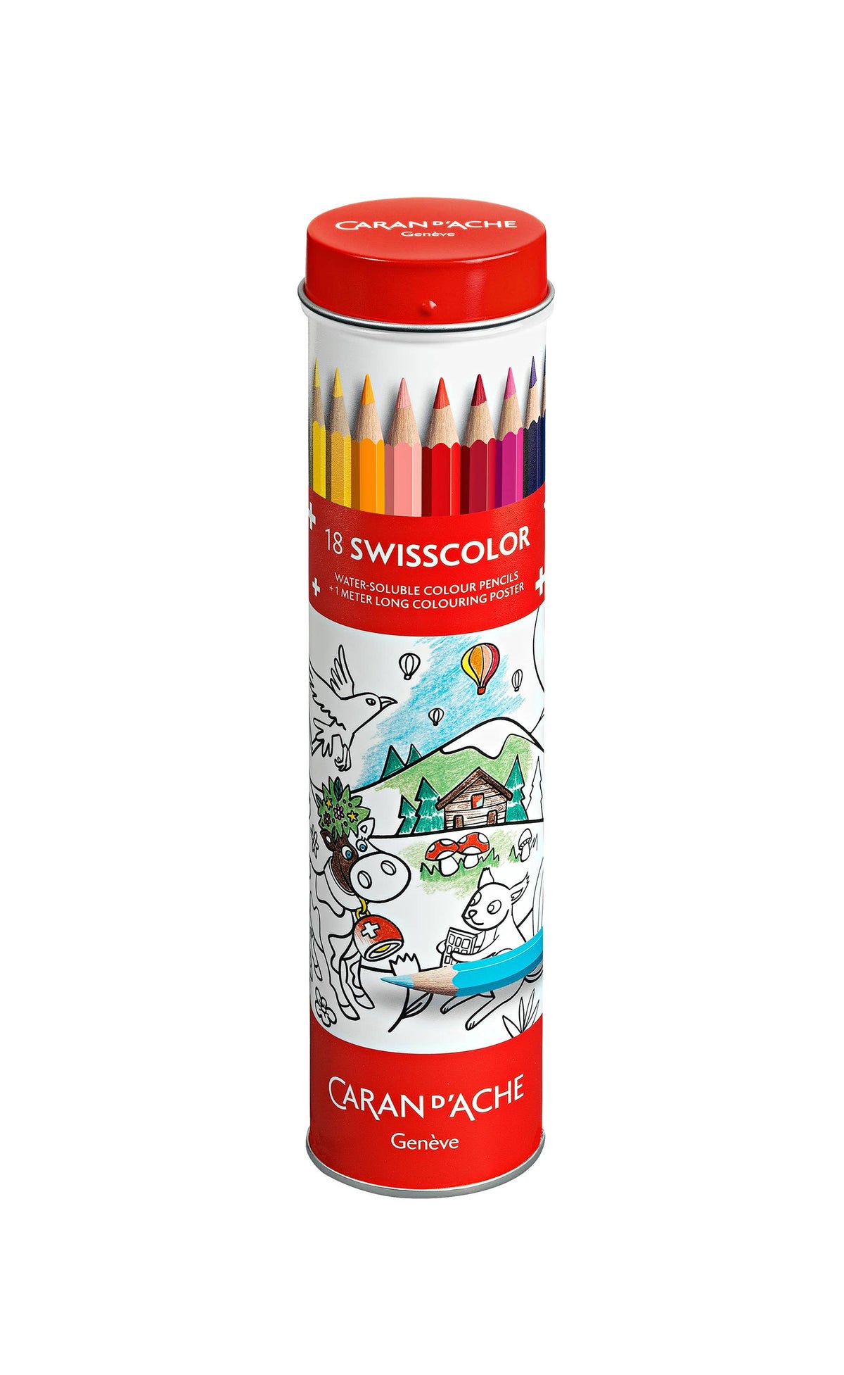 Metal Tube SWISSCOLOR incl 18 Water soluble Pencils, Poster